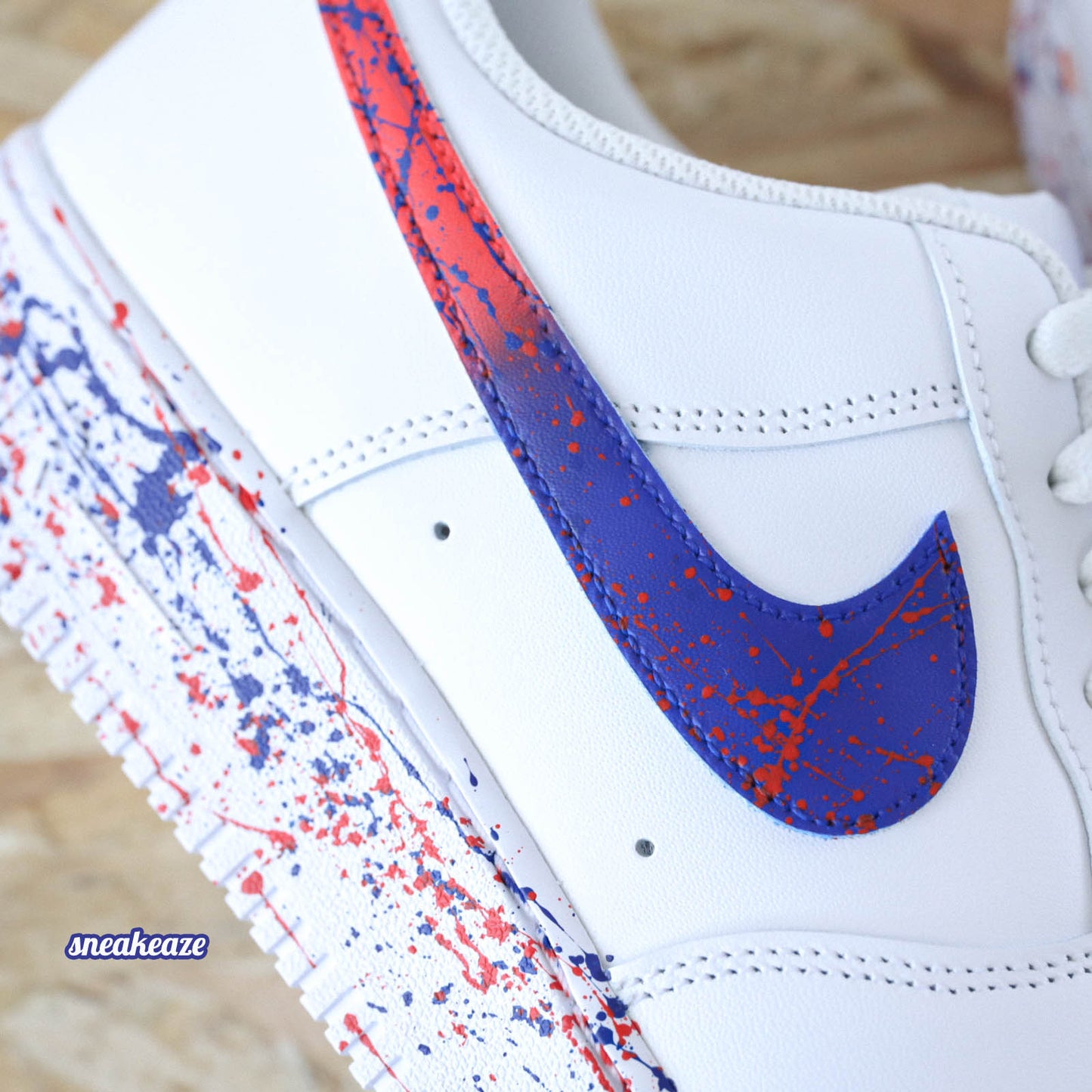 baskets nike air force 1 custom splash bleu et rouge paris psg sneakers af1 sneakeaze