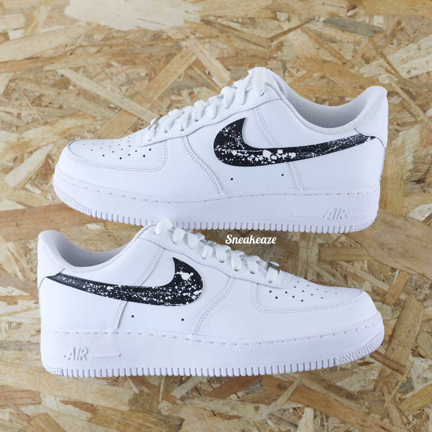 Baskets nike air force 1 custom swoosh splash oreo noir et blanc - sneakeaze customs skz