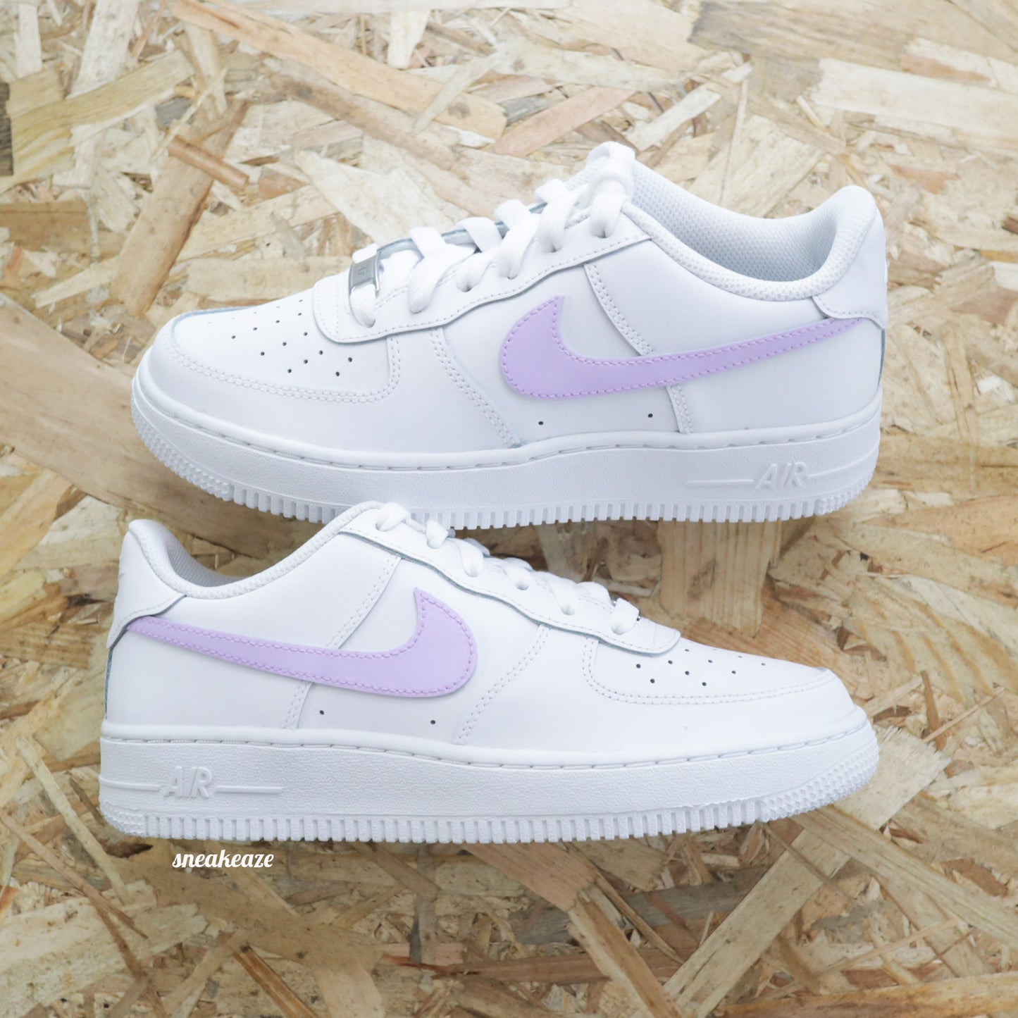 nike air force 1 custom swoosh lila pastel purple sneakers femme enfant AF1 personnalisé basket peint à la main