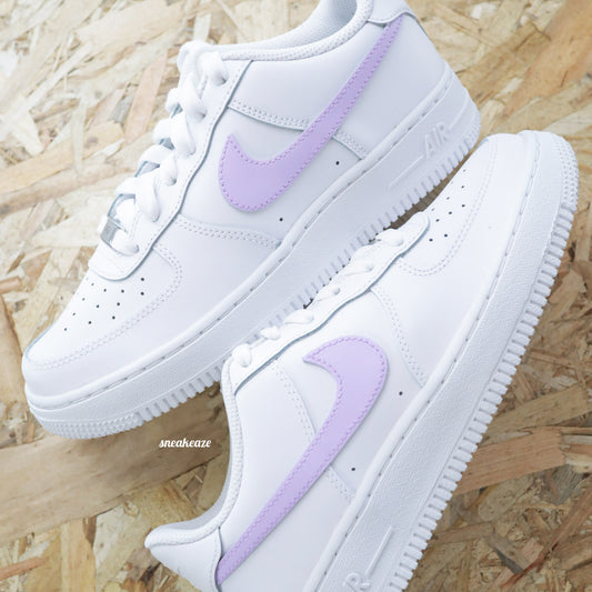 nike air force 1 custom swoosh lila pastel purple sneakers femme enfant AF1 personnalisé basket peint à la main