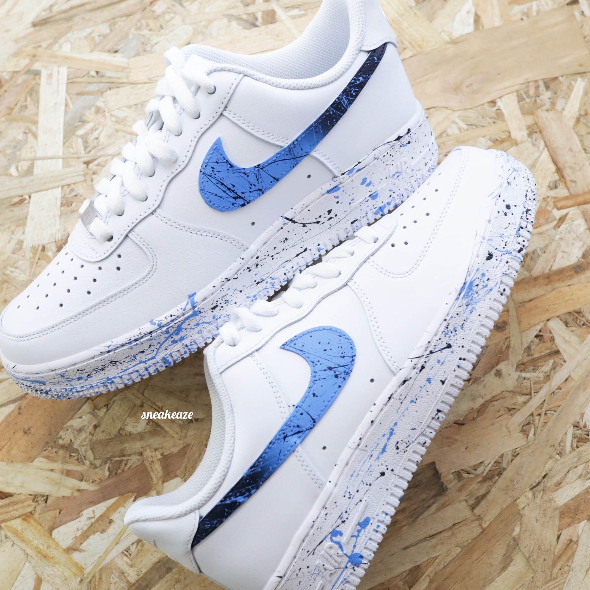 baskets nike air force 1 custom splash bleu sneakers af1 sneakeaze