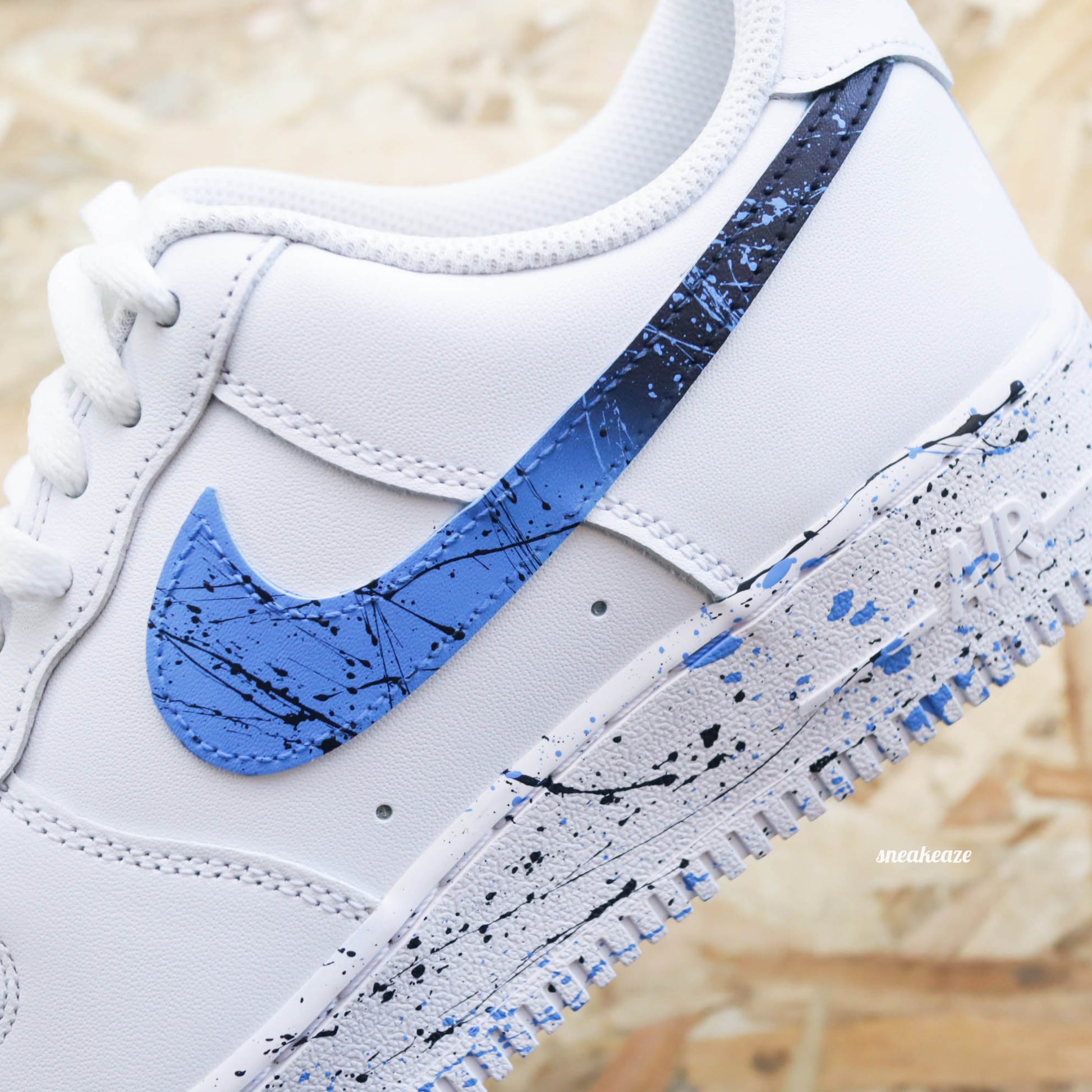 baskets nike air force 1 custom splash bleu sneakers af1 sneakeaze