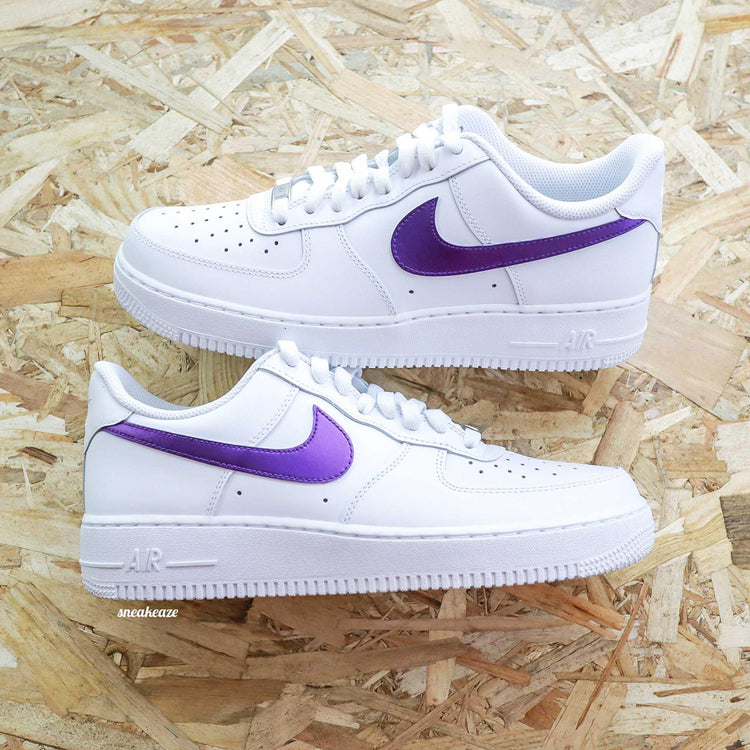 Nike Air Force 1 custom - Metallic Purple Swoosh - Sneakeaze Customs SKZ