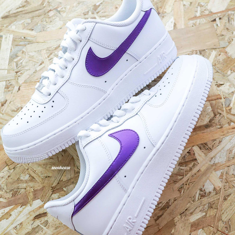 Nike Air Force 1 custom - Metallic Purple Swoosh - Sneakeaze Customs SKZ