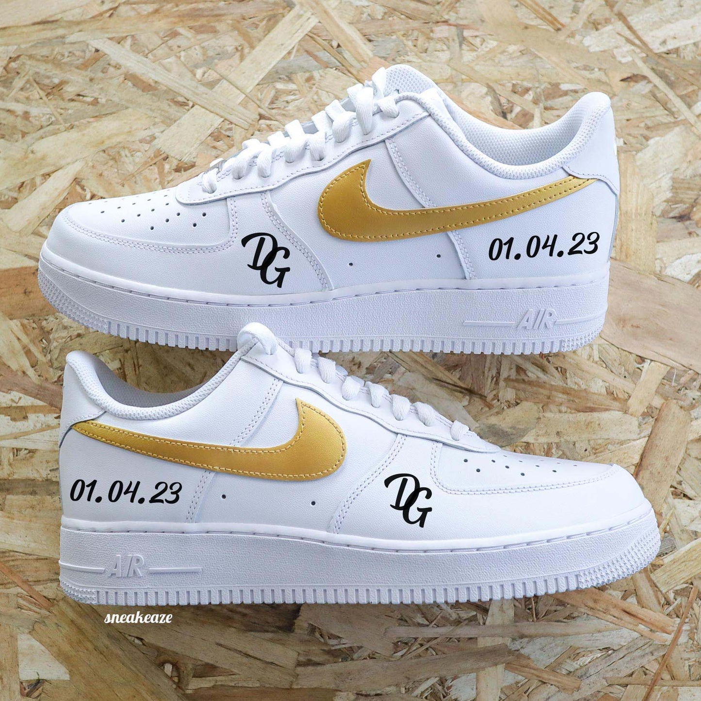 baskets nike air force 1 custom mariage inscription des initiales et date du mariage wedding sneakeaze customs skz