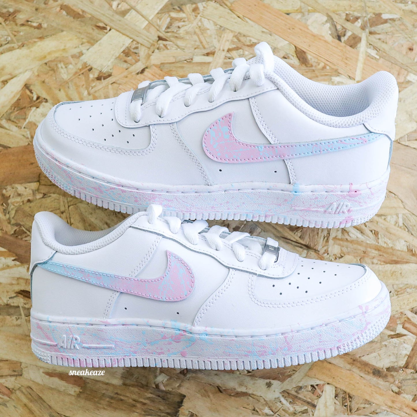 nike air force 1 custom splash baby pink baby blue pastel sneakers af1 sneakeaze customs skz