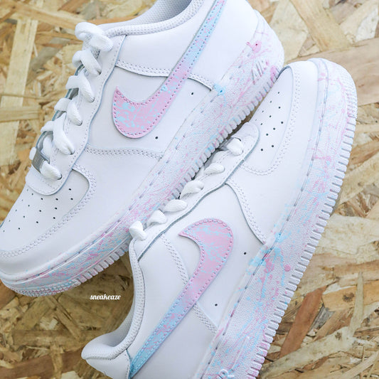 nike air force 1 custom splash baby pink baby blue pastel sneakers af1 sneakeaze customs skz