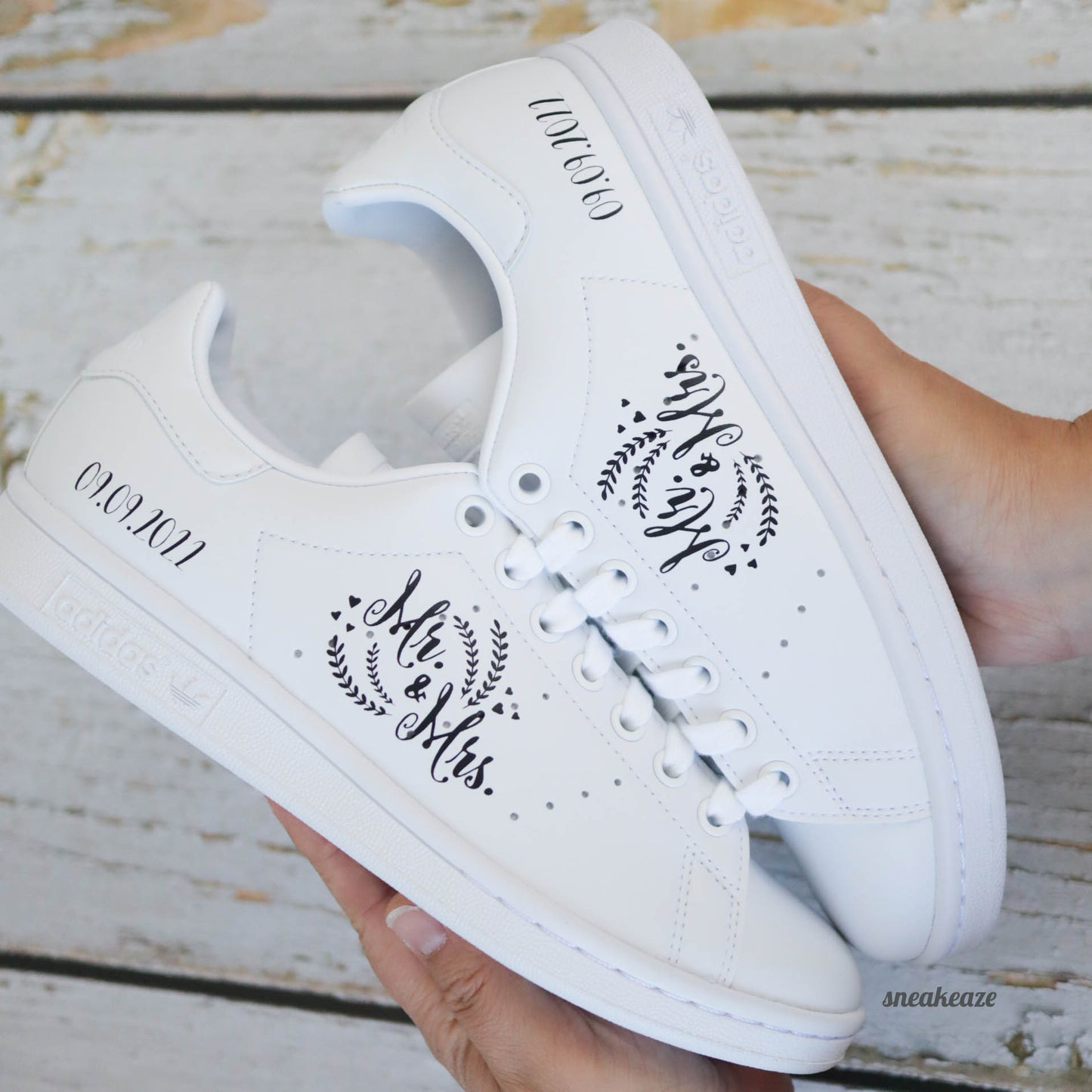 baskets Adidas stan smith custom mariage mr & mrs wedding sneakeaze customs skz