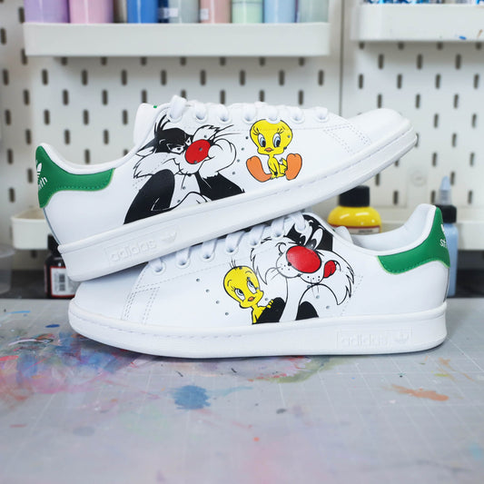 adidas stan smith custom titi et grosminet baskets custom looney tunes sneakers personnalisé dessin 