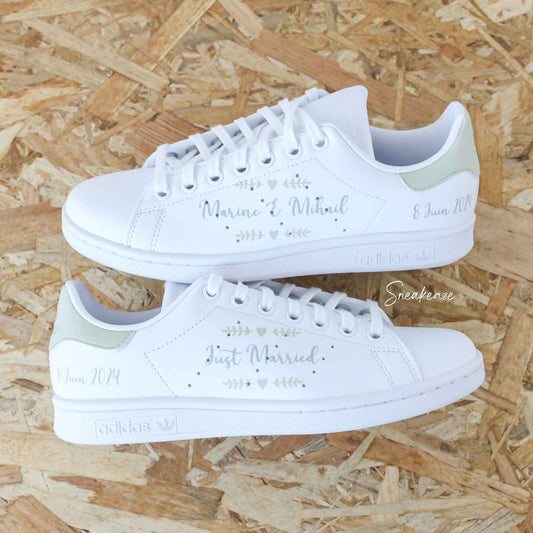 baskets adidas stan smith pour mariage personnalisées à main pour homme et femme  - prénoms et date - sneakeaze customs skz