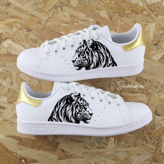 Chaussures Adidas Stan Smith customisées tigre