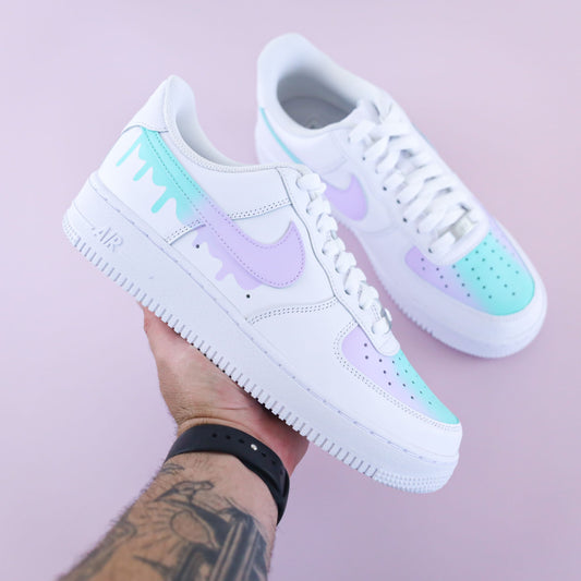 Nike Air Force 1 custom pastel drip lavande turquoise peinte à la main