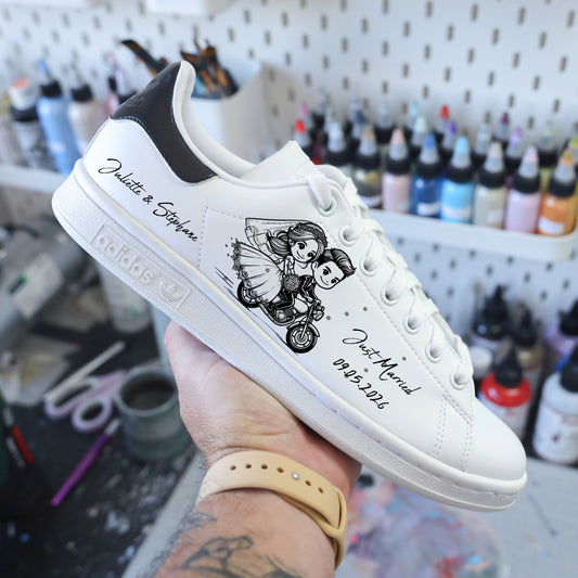 chaussures de mariage personnalisées stan smith custom mariés illustration prénom date