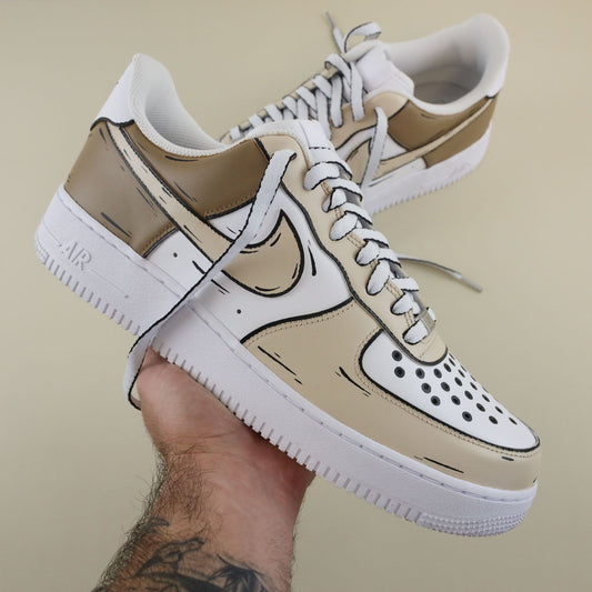 nike air force 1 custom cartoon mocha sneakers sketch art street art chaussure personnalisée beige marron