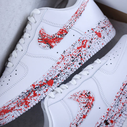 Nike Air Force 1 custom paint splash rouge noir peinte à la main Sneakeaze