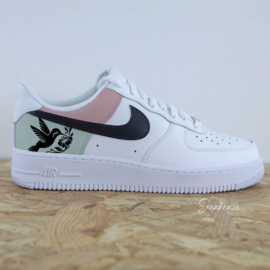 chaussure nike air force 1 customisée colibri pastel artistique