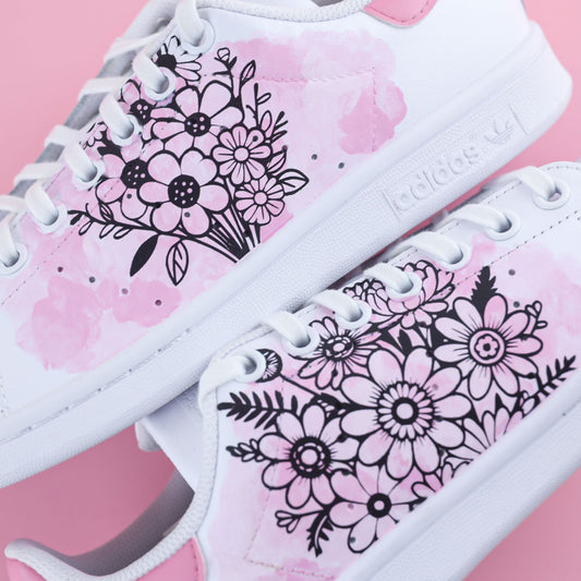 chaussures adidas personnalisées art floral peinture main