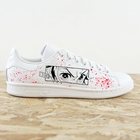 Stan Smith blanche custom manga avec yeux de Tanjiro