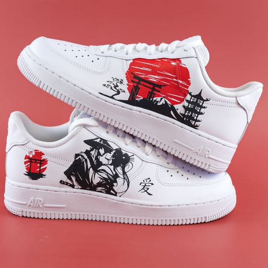 sneakers air force 1 custom japon paysage asiatique soleil levant art