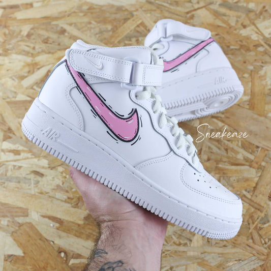 baskets nike personnalisées Air force 1 MID custom sur-mesure "swoosh cartoon" sneakeaze customs skz