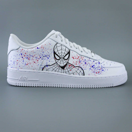 Baskets personnalisées Spider-Man, Air Force 1 avec éclaboussures colorées et motif toile d'araignée, sneakers Marvel custom