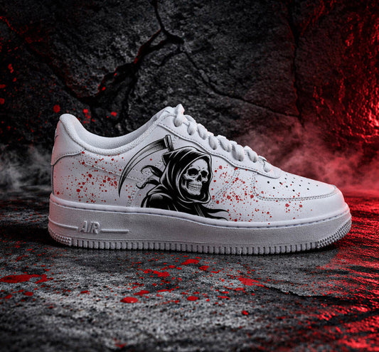 Sneakers Nike AF1 custom avec illustration dark art noir et rouge