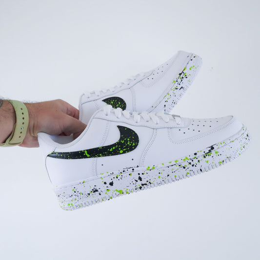 nike air force 1 custom peinture éclaboussures noir vert