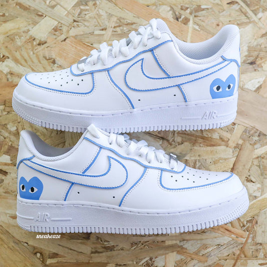 nike air force 1 custom cdg coeur bleu sneakers af1 hype luxe