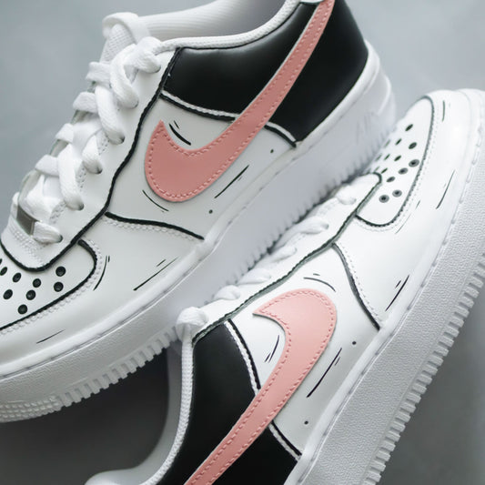 Nike Air Force 1 custom fille rose et noir, basket originale personnalisée pour femme, idée cadeau unique et tendance streetwear