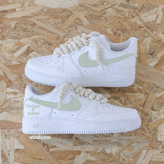Nike Air Force 1 Custom sur-mesure rope laces - mariage personnalisation prénoms sur chaussures sneakeaze customs skz