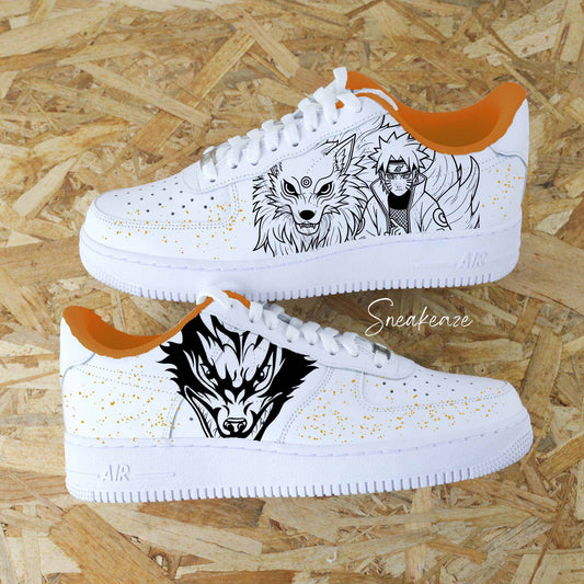 chaussures Nike Air Force 1 Custom manga Naruto sneakeaze sneakers personnalisé AF1 pour homme customisé dessin animé Kyubi