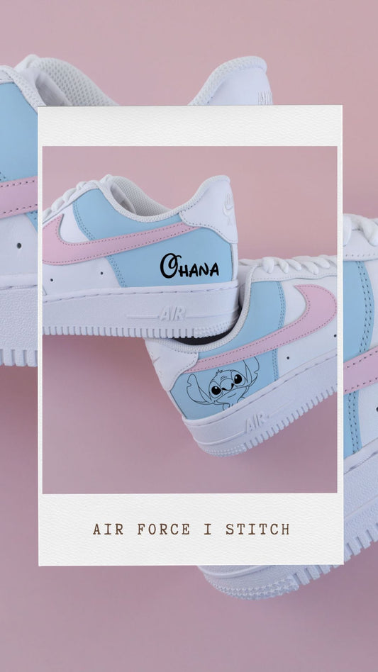 Nike Air Force 1 personnalisée Stitch Disney pastel rose et bleu fait main