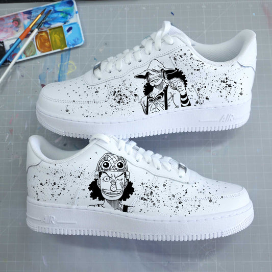 Air Force 1 personnalisée Usopp Mugiwara avec effet splash artistique