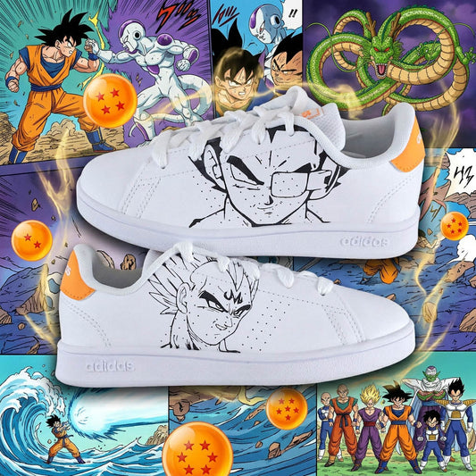 Baskets Adidas customisées style manga DBZ pour fans de Dragon Ball