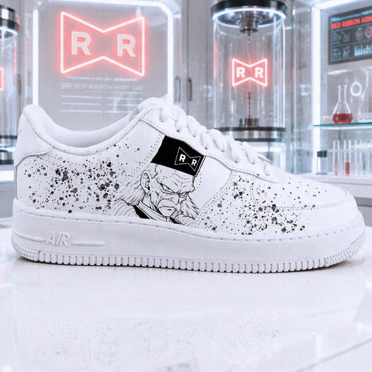 Air Force 1 customisée Dr Gero sur base iconique Nike pour les fans de Dragon Ball Z et de culture streetwear.