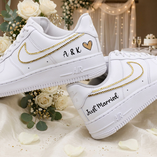 Sneakers personnalisées mariage blanche et dorée femme