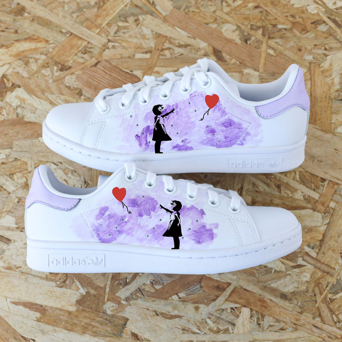 Baskets  Adidas Stan Smith custom Banksy effet aquarelle