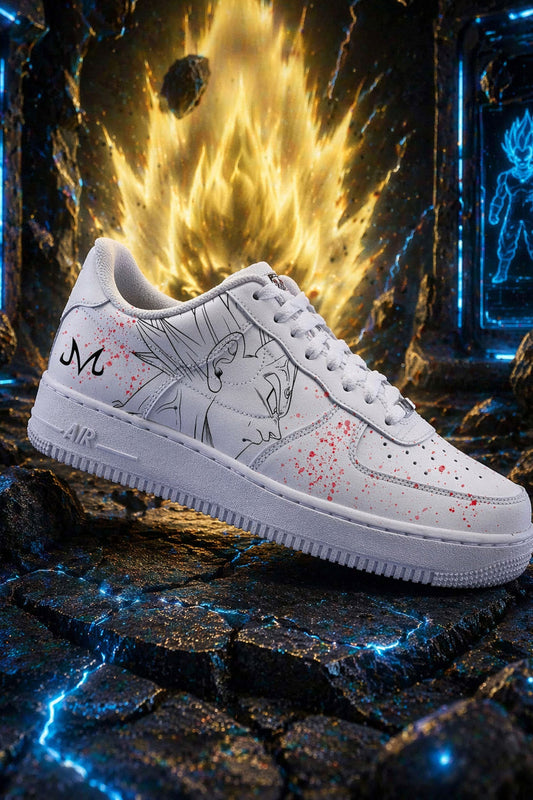Nike AF1 unique personnalisée par Sneakeaze Customs thème Majin Vegeta