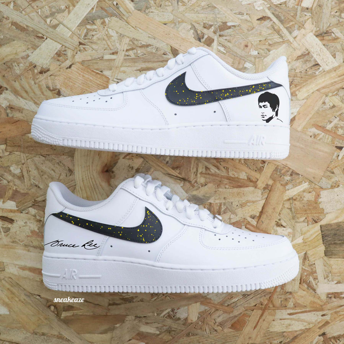 Baskets Nike personnalisées Air force 1 custom sur-mesure "Bruce Lee" sneakeaze customs skz