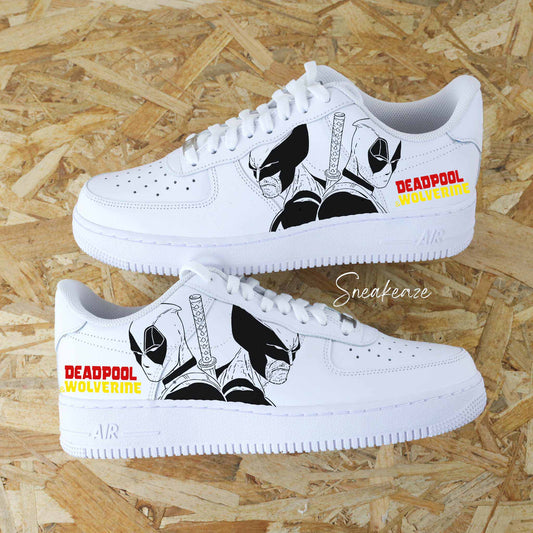 Nike Air Force 1 Custom Marvel Comics Wolverine feat Dadpool |Sneakeaze - sneakers personnalisé AF1 pour homme customisé bande dessinée