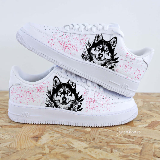 basket personnalisée air force 1 motif chien husky sneakeaze