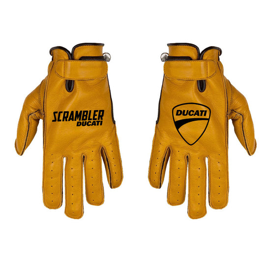 Gants Ducati Scrambler custom en cuir camel beige style vintage cafe racer scrambler