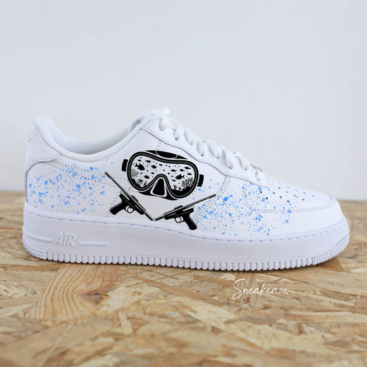 air force 1 custom thème plongée splash bleu