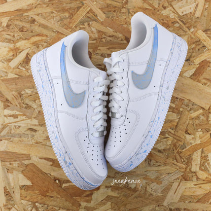 baskets nike air force 1 custom splash bleu sneakers af1 sneakeaze