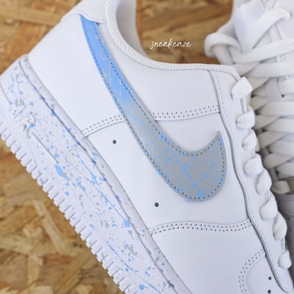 baskets nike air force 1 custom splash bleu sneakers af1 sneakeaze