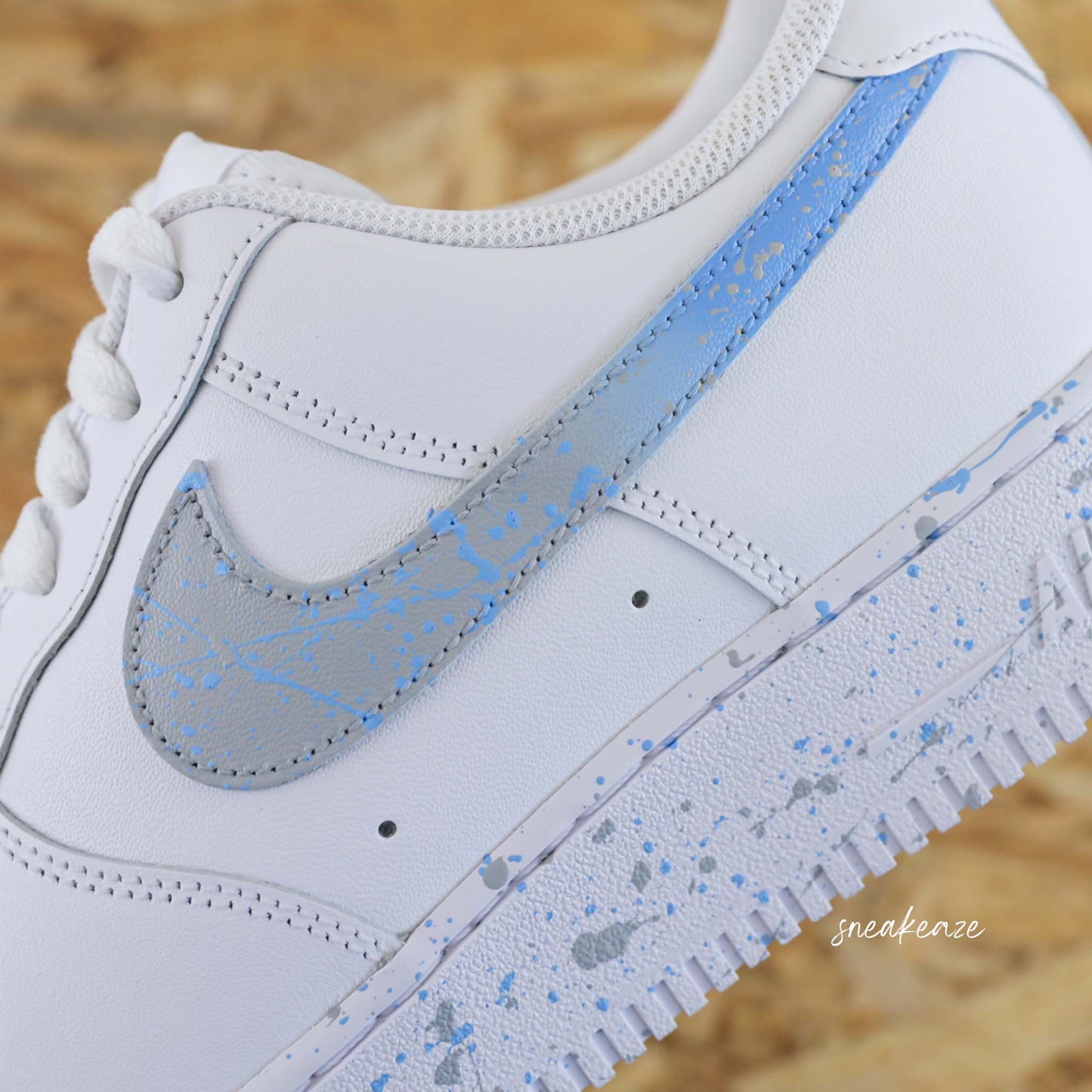 baskets nike air force 1 custom splash bleu sneakers af1 sneakeaze