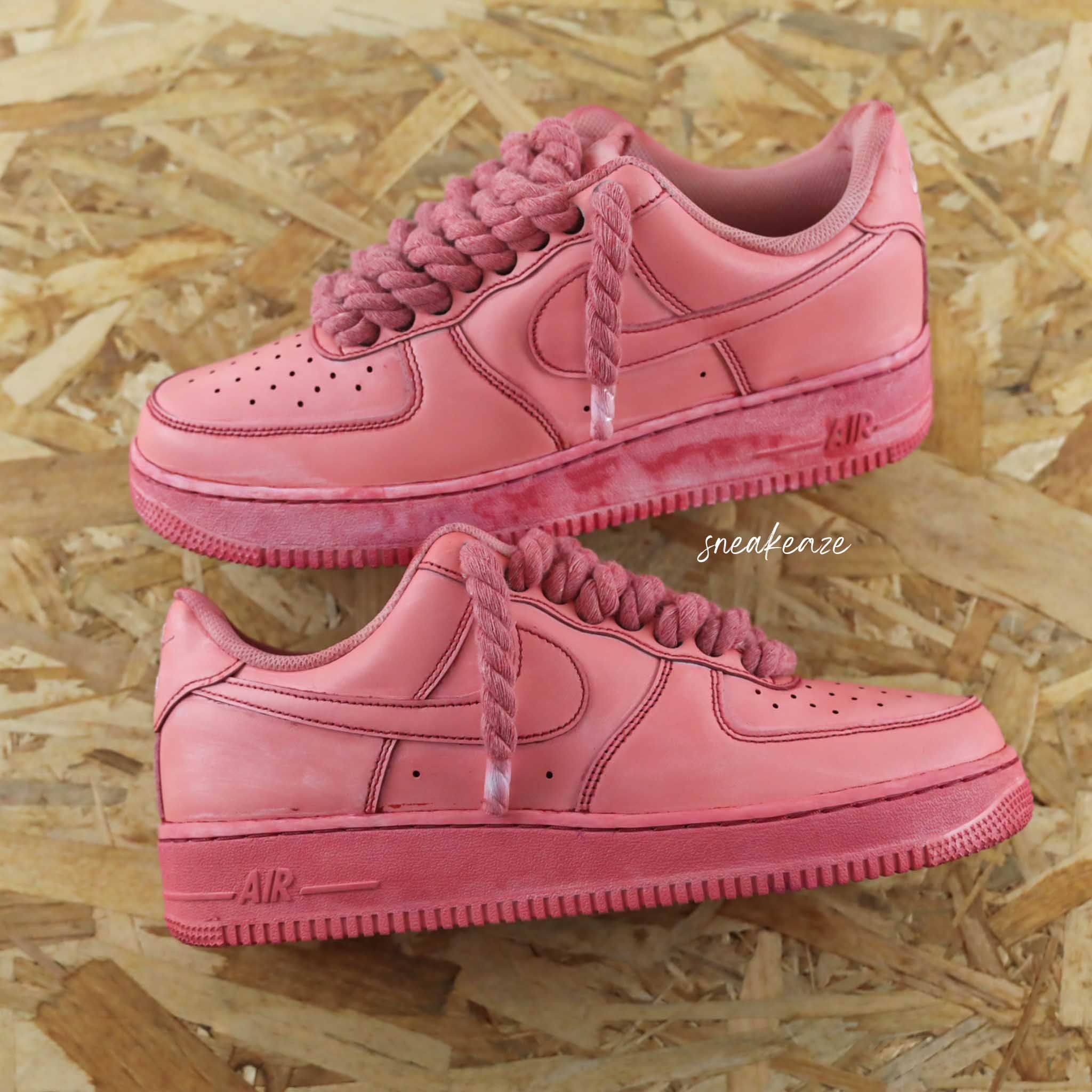 Nike Air Force 1 custom Full Red Rope Laces baskets a gros lacets personnalisees pour hommes SNEAKEAZE CUSTOMS