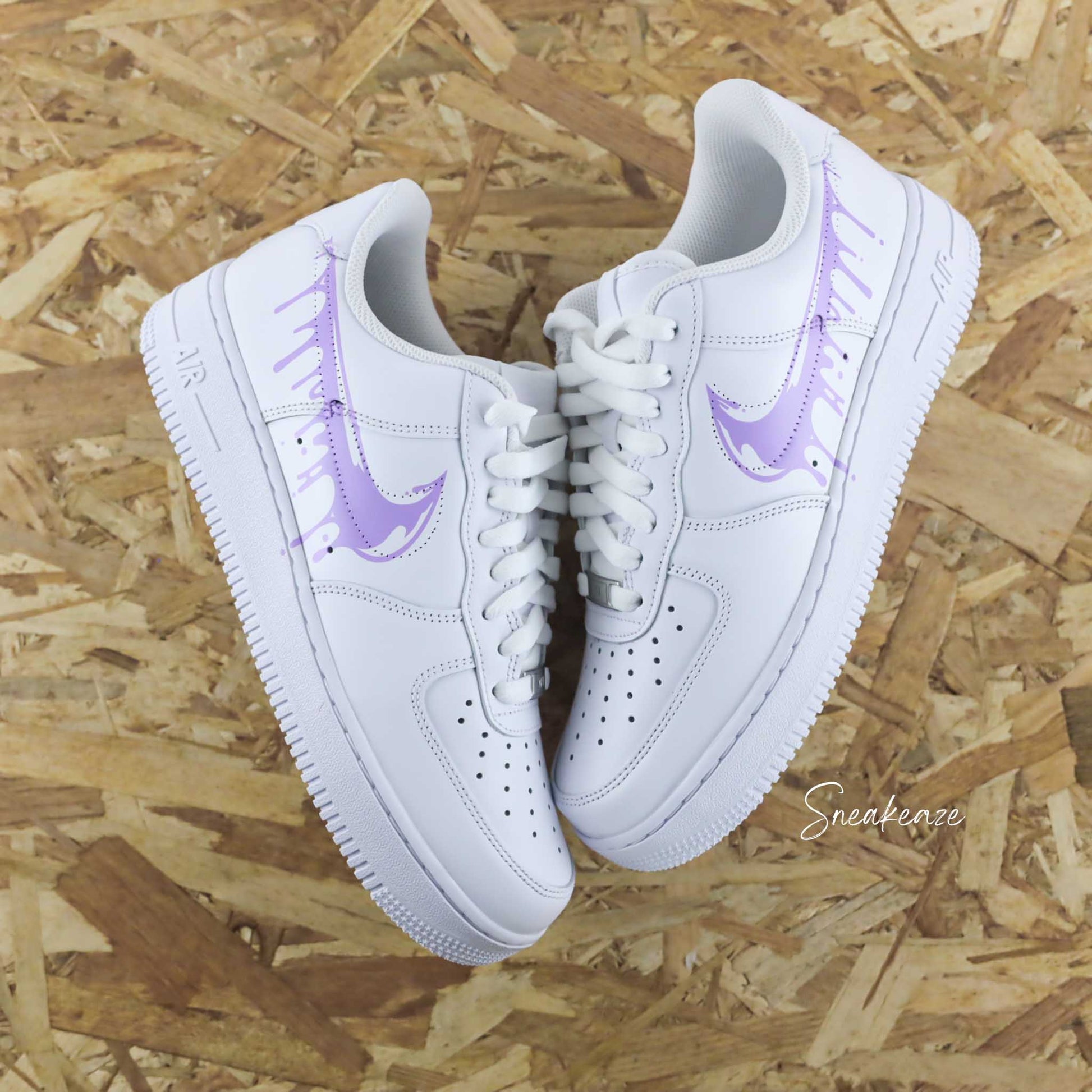 nike air force 1 custom drip  violet clair pastel sneakeaze customs sneakers personnalisées