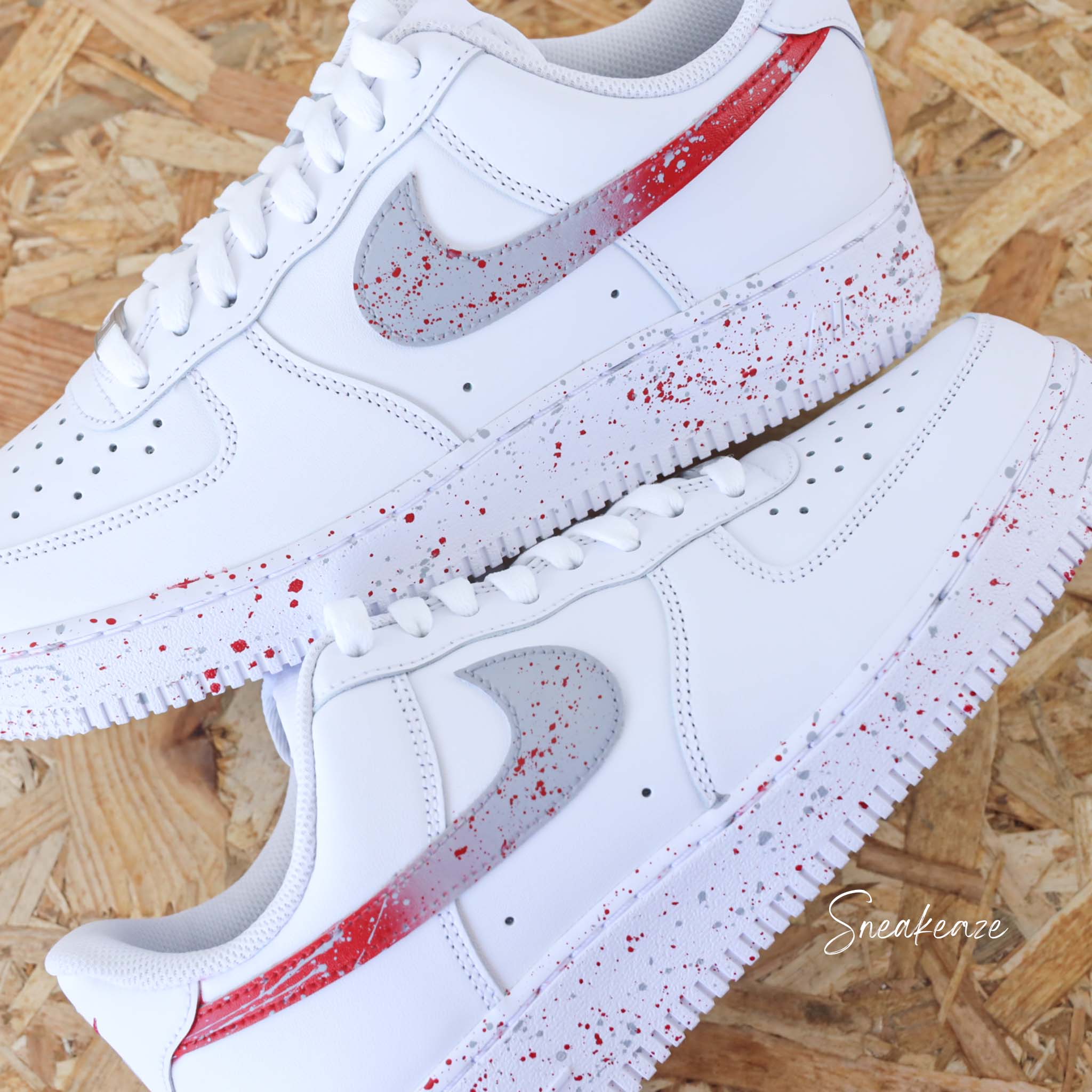 Nike air force ones blue and red online