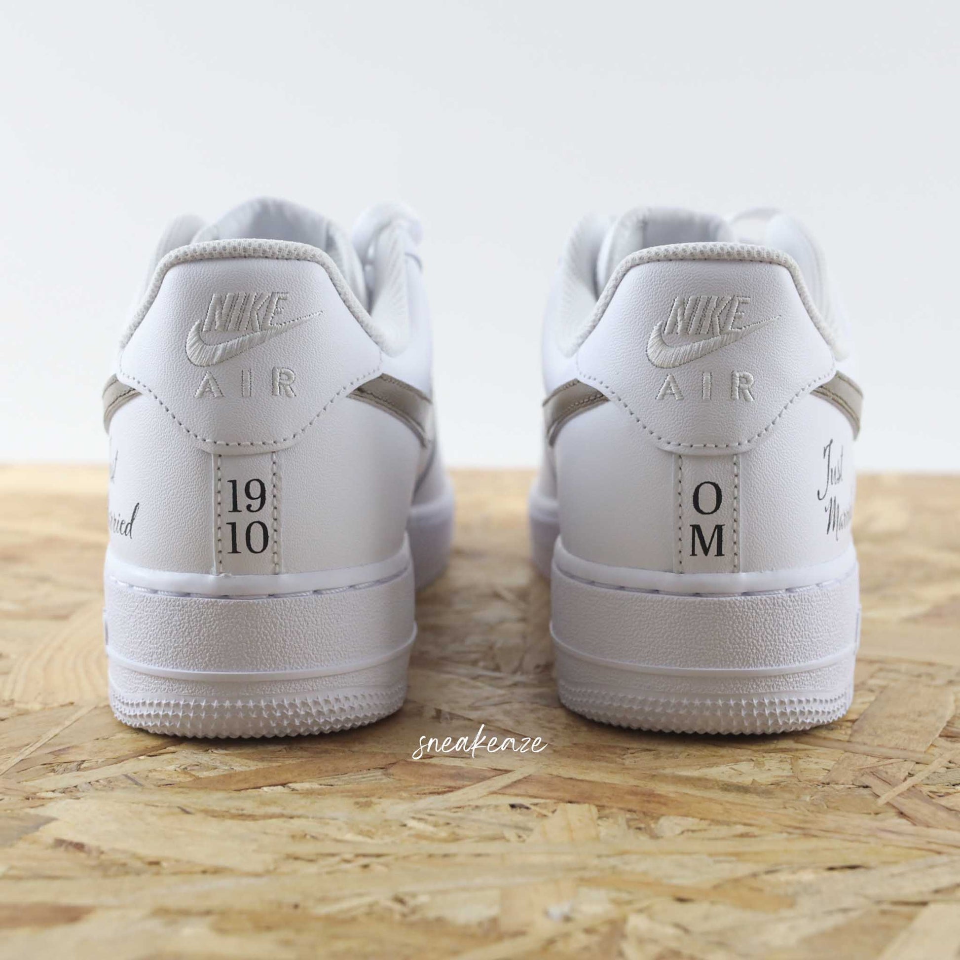 Baskets personnalisées  nikeAir Force 1 Custom mariage just wedding marron foncé unisexe